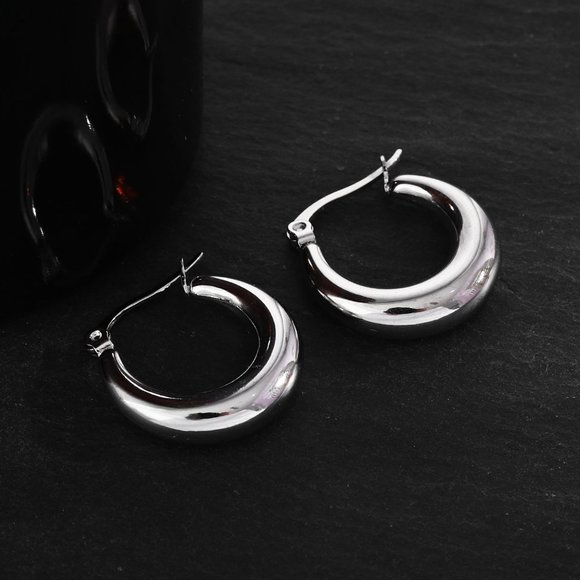 Chunky Hoop Silver Earrings - Picture 2 of 7
